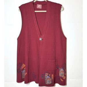 Blue Fish Clothing Vest Sz 1 L‎ 1X Lagenlook Art Waffle Tunic Cabin Painted READ